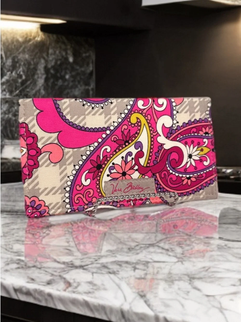 Vera Bradley "Paisley Meets Plaid" Checkbook Cover – Retired Pink & Gray Pattern - Picture 10 of 12